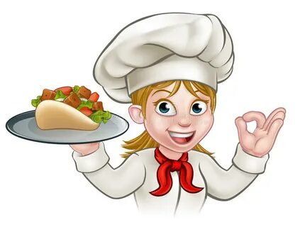 Персонаж из мультфильма женщины шеф-повара держа бургер Иллю