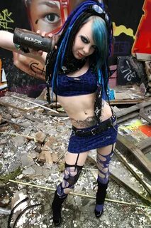 cyber goth/punk, purple dreadfalls, purple leopard outfit, f