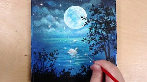 Moonlight swan/ Easy acrylic painting for beginners / Painti