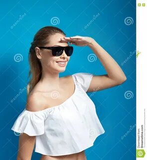 Appealing Young Woman In Sparkle Sunglasses Looking