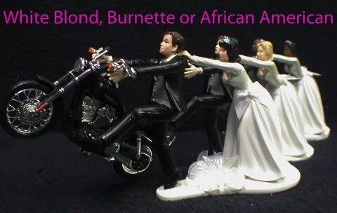 Wedding Cake Topper W/ Harley Davidson Motorcycle White Blac