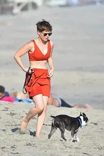 Kate Mara in Red on The Beach -09 GotCeleb