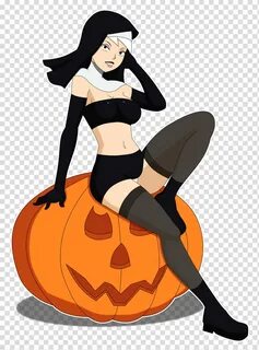 Drew Halloween, girl cartoon character sitting on pumpkin il