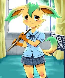 Safebooru - flute furry g-sun leafeon pokemon school uniform