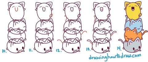 How to Draw Cute Kawaii Cats Stacked on Top of Each Other - 