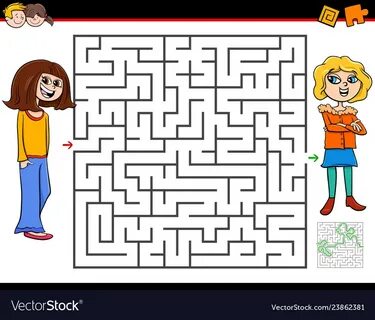 Maze game with girl and her friend Royalty Free Vector Image