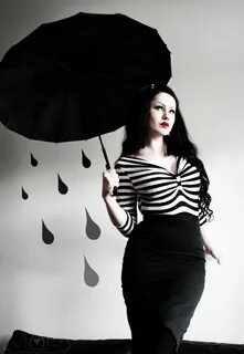 Through the Looking Glass: Striped goth pinup black parasol 