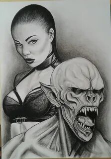 Couple Vampire, Drawing by David Lenne Artmajeur