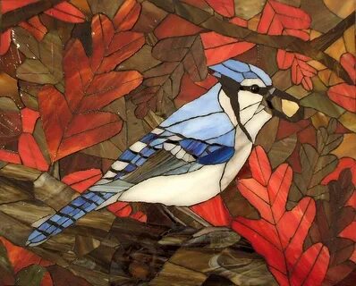 Blue Jay grouted. Stained glass birds, Stained glass mosaic,