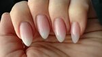 Pink and white ombre powder almond shaped nails Almond nails