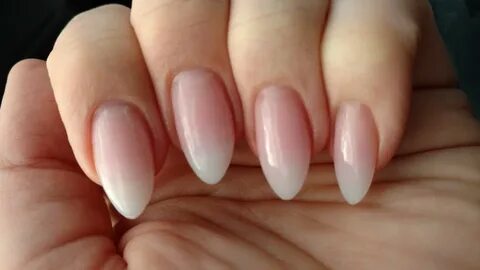 Pink and white ombre powder almond shaped nails in 2019 Almo