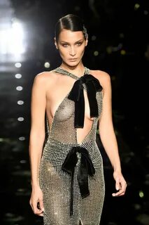 Bella Hadid Pokies in See-Through Dress at Tom Ford AW20 Fas