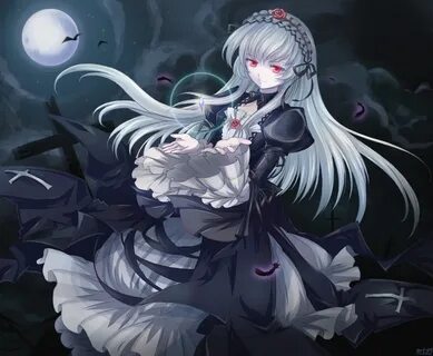 Safebooru - dress feathers hairband meimei moon mtyy red eye