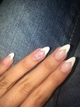 White french nail art with flower. Almond Shape French nails
