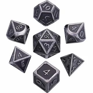 7 Pieces Metal Dices Set DND Game Polyhedral Solid Metal D&D