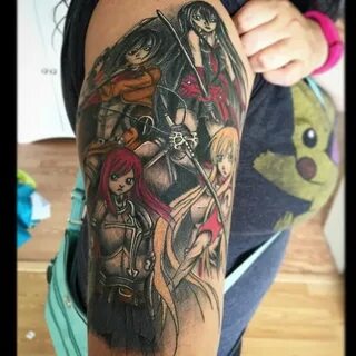 Female anime character tattoo sleeve. Attack on Titan mikasa