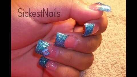 My Acrylic Nails-Blue Fade & ButterFly Simple - YouTube
