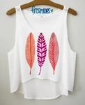 Fresh top shirt Feather crop top, Crop tops women, Print cro