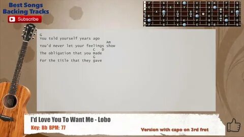🎸 I'd Love You To Want Me - Lobo Guitar Backing Track with c