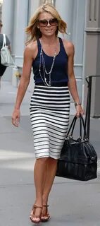 Kelly Ripa in a Splendid navy tank and navy and white stripe