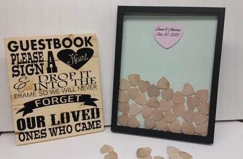Heart Drop In Top Guest Book Wedding Frame Wood Shadow Box U