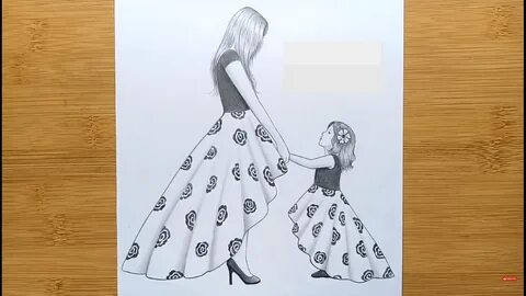 Mother's Day Drawing pencil sketch of mother and daughter - 