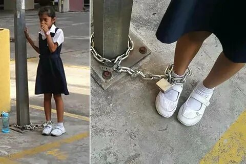 Mom shackled her 8-year-old to a lamppost for missing school