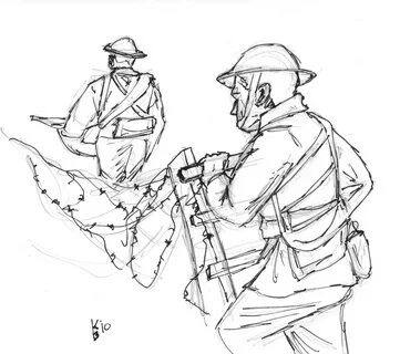 Ww1 Soldier Trench Drawing Getdrawings Ink Sketch Coloring P
