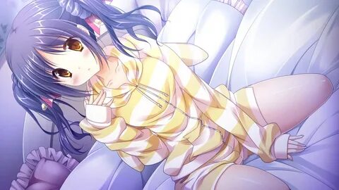 3-nin iru! bed bell black hair blush brown eyes game cg naka