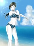 Safebooru - 1girl bikini black hair brown eyes highres long 