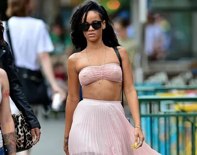Rihanna wears see-through lace bra top during daytime stroll
