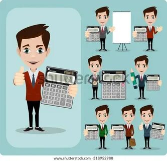 Vektor Stok Happy Businessman Holding Calculator Portrait Ha