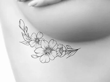 Women flowers under boob tattoo