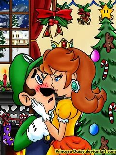 Luigi and Daisy: Mistletoe kiss by Princesa-Daisy.deviantart