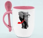 Ученый слон кружка с ложкой в ручке (цвет: белый + розовый) 
