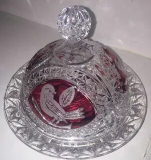 W. GERMAN HOFBAUER RUBY RED GLASS CRYSTAL BIRD CANDY DISH DO