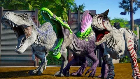 T-Rex Vs Spinosaurus Vs Carnotaurus - Jurassic World Evoluti