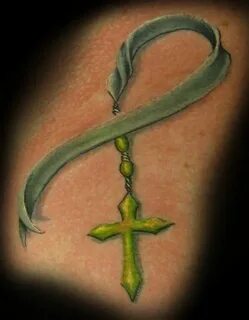 Ribbon with cross Cancer ribbon tattoos, Ribbon tattoos, Can