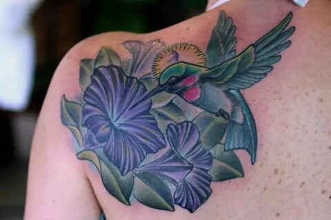 Hummingbird Tattoo – Cute Purple Flowers n On Back Sho