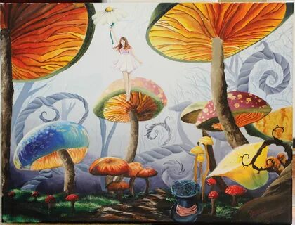 Acrylic Painting - Mushroom Forest Poppy flower painting, Pa