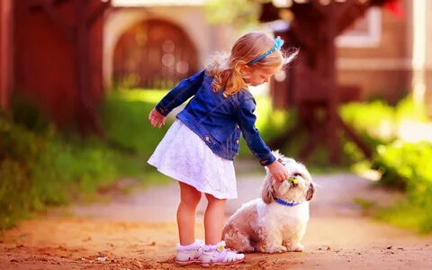 Little girl walking a dog Desktop wallpapers 2560x1600