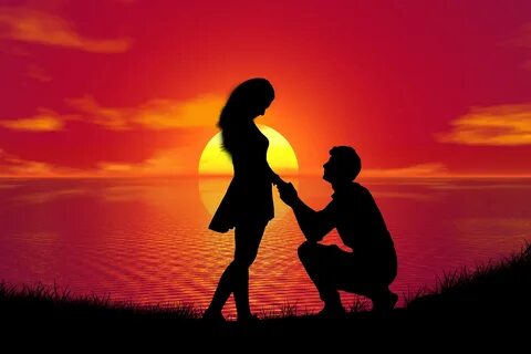 Couple Wallpaper 4K, Sunset, Proposal, Silhouette, Romantic,