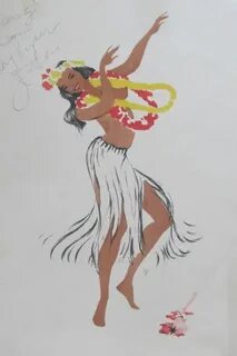 Vintage Hula girl illustration from menu Tiki art, Vintage i