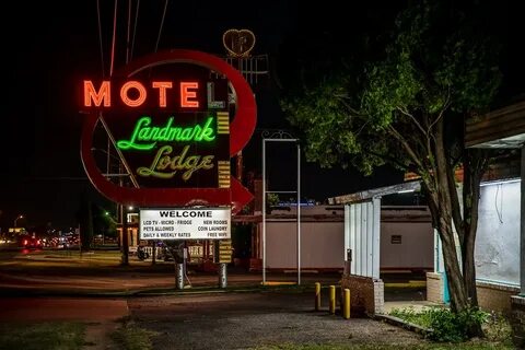Landmark Motel - Fort Worth Texas USA Neon at night, out w. 