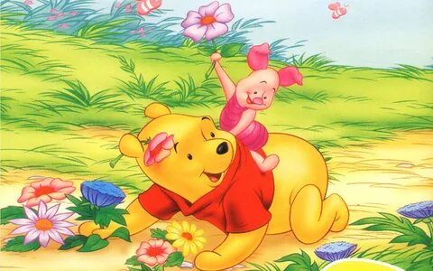 Piglet-and-Winnie The Pooh-Spring flowers-Cartoon-Disney-Ima