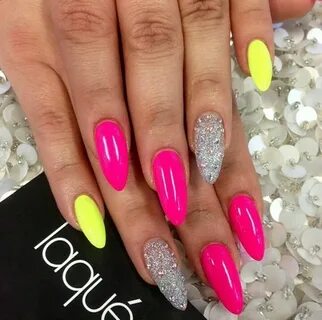Pinterest Yellow nail art, Neon nails, Oval nails