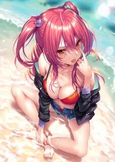 Safebooru - 1girl :p bangs beach bikini bikini under clothes
