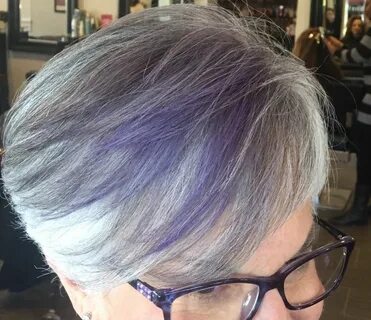 Purple highlight on silver/grey base Gray hair highlights, P