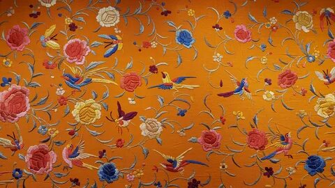 Download wallpaper flowers, birds, texture, fabric, silk, em
