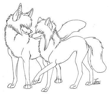 Cuddling Wolf Couple Lineart - Free Wolf Couple Lineart by c